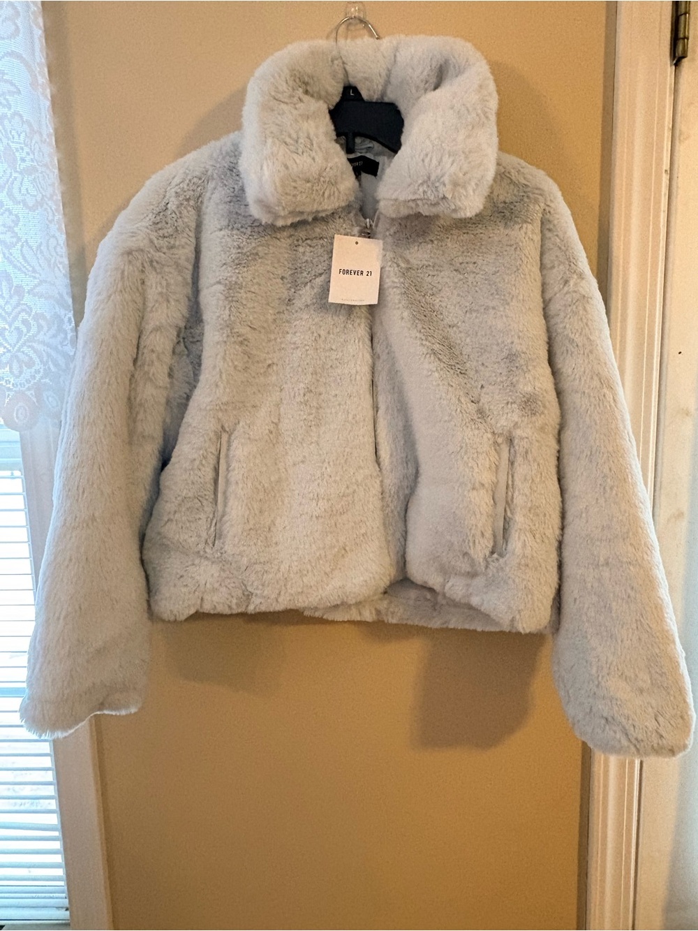 Forever 21 Light Gray Faux Fur Puffer Jacket